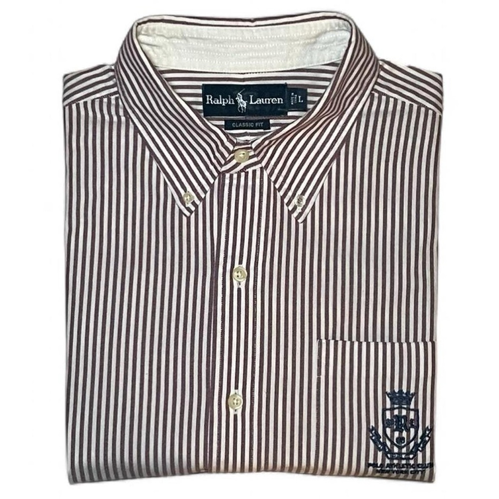 Ralph Lauren Brown and White Striped Long-Sleeve Button-Down Shirt